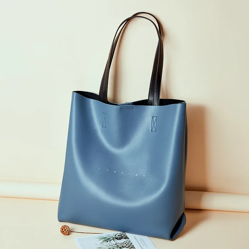 

Autumn And Winter New Style Contrast Color Different Size Bags Genuine Leather Bucket Bag Europe And America Fashion Lady Bag Co