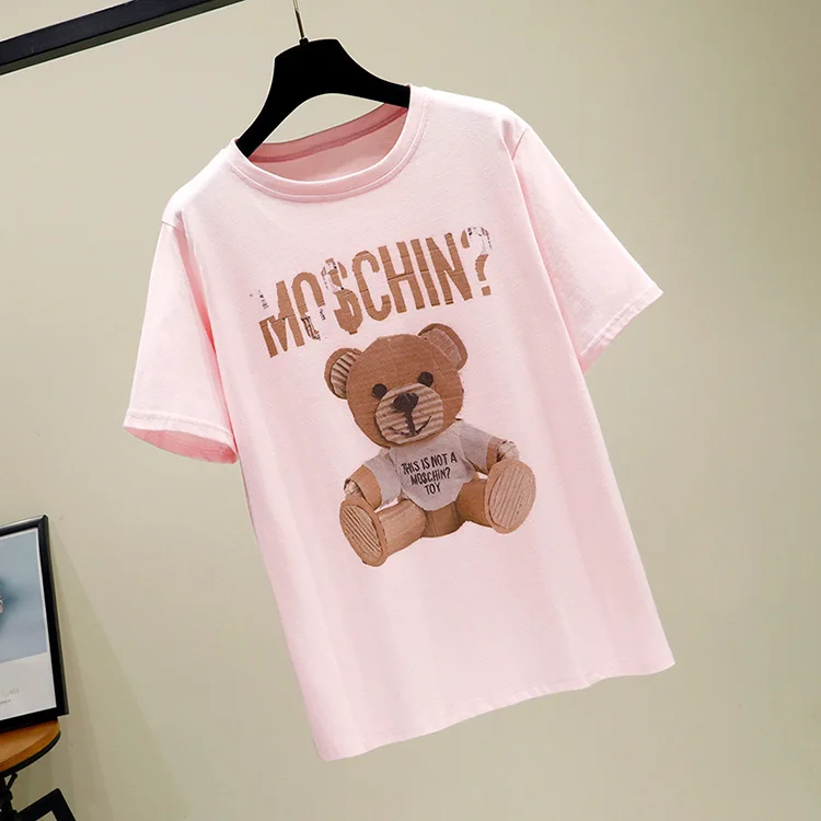 19 Новая летняя Свободная белая футболка женская хлопковая Студенческая футболка с короткими рукавами в Корейском стиле ins одежда bf одно поколение - Цвет: Розовый