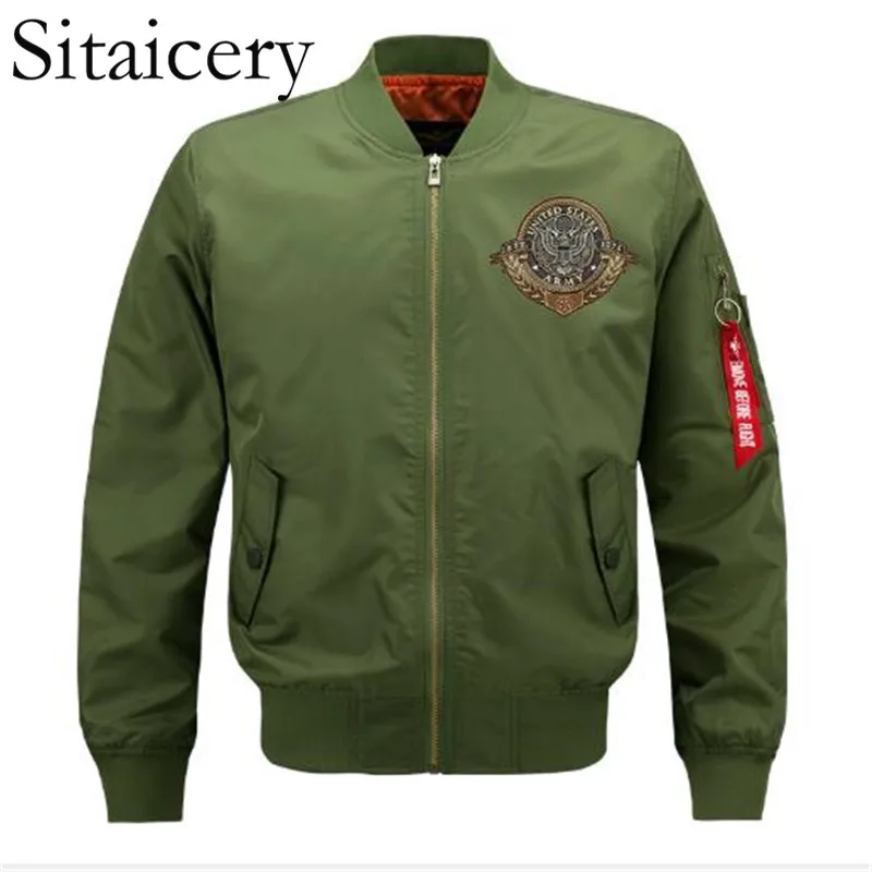 

Sitaicery High Quality Thick Army Green Military Motorcycle Ma1 Aviator Pilot Air Men's Bomber Jacket Autumn Winter Coat S-8XL