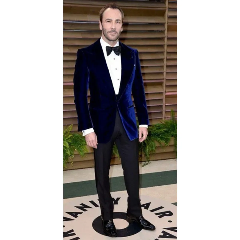 

Dark Blue Velour Slim Fit Men Suit Set Groom Tuxedos Velvet Coat Prom Wedding Performance Suits Costume Homme(Jacket+Pants)