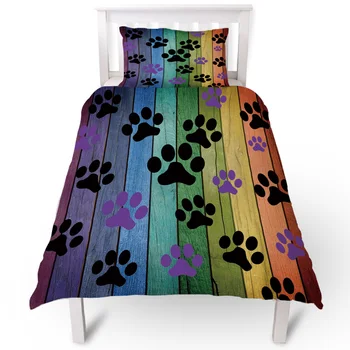 

Color Wooden Board Pet Footprint Duvet Cover Pillow Case Quilt Cover Set Bedclothes Single Bedding Sets For Bed