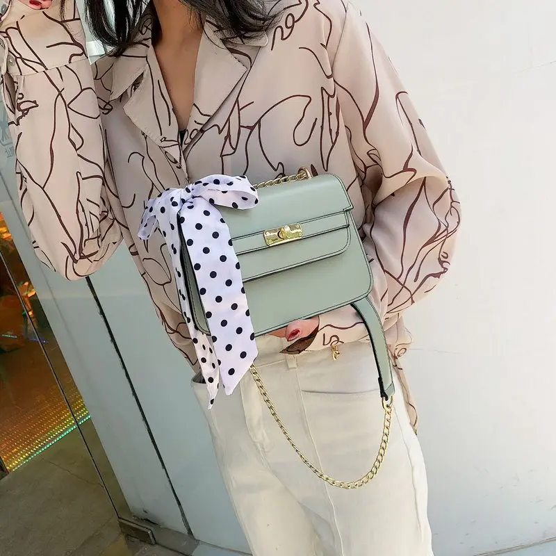 

Summer WOMEN'S Bag New Style 2019 Popular Fashion Shoulder Bag Polka Dot Silk Scarves Chain Shoulder Bag Fairy Square Sling Bag