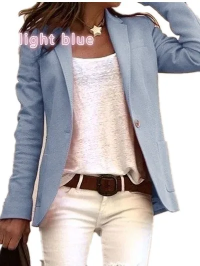 Light blue Женские блейзеры и куртки зимнего размера плюс черный Повседневный плащ Блейзер теплый элегантный формальный пиджак костюм офисный Корейский пиджак - Цвет: Light blue