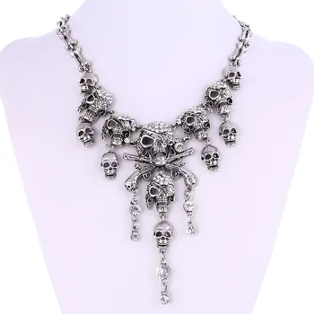 

LOVBEAFAS Fashion Classic Maxi Statement Vintage Pirate Skeleton Skull Necklaces & Pendants Retro Rhinestone Punk Necklace