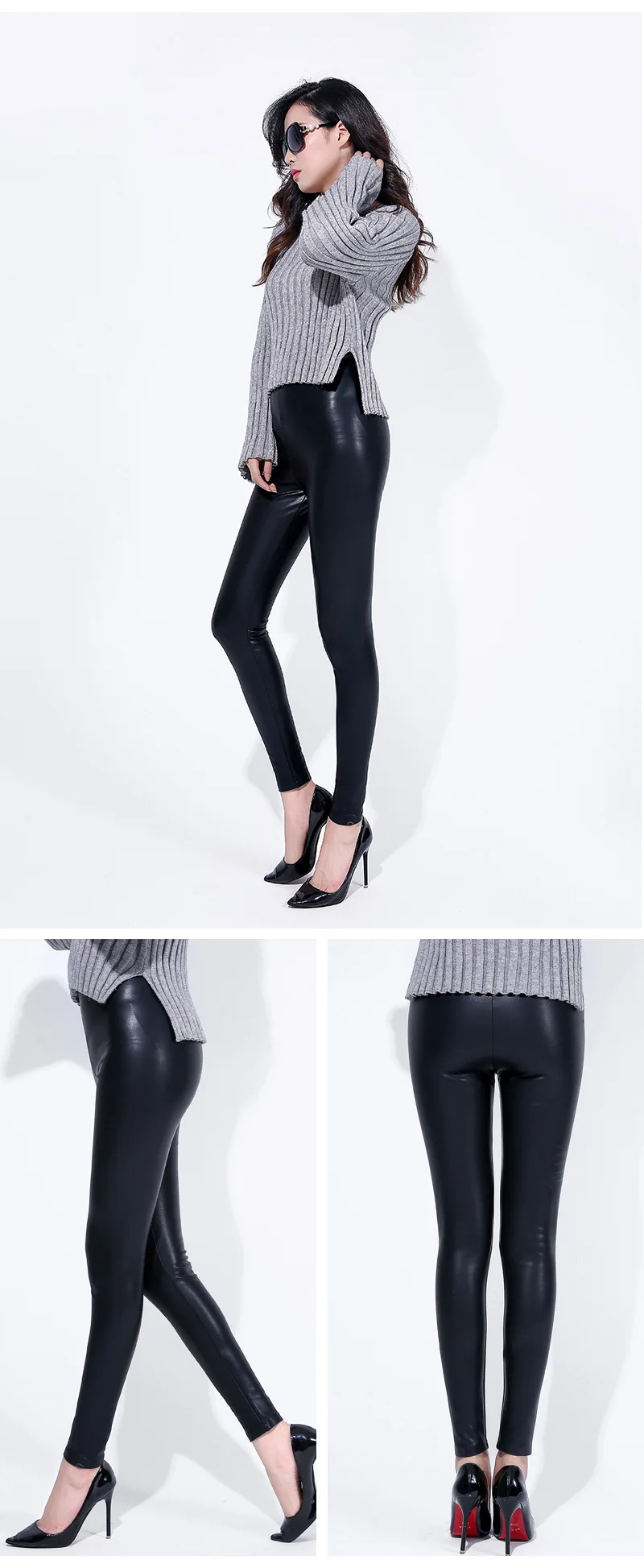 Capri Women Pants Women Winter Fitness Leggings Elastic PU Leather Pencil Pants Ladies Skinny Faux Leather Trousers J229