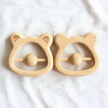 

2020 New Baby Teething Wood Rattle Cartoon Bear Head Chewing Teether Newborn Nursing Toy 95AE