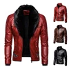 ABOORUN Mens Punk Rivet Zipper Leather Jacket Detachable Fur Collar Red Black Slim Motorcycle Biker Thicken Leather Jacket R2938 5