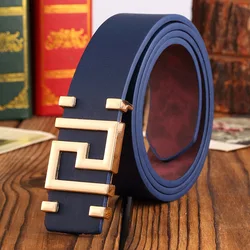Pattern Metal Button High Quality Smooth Buckle Mens Belts . Classic Simple Korean Version Fashion Wild Belt For Women