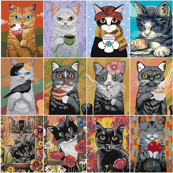 

EverShine Picture By Numbers Cat Hand Painted Wall Art Cartoon Animals Picture By Numbers Decoration For Home