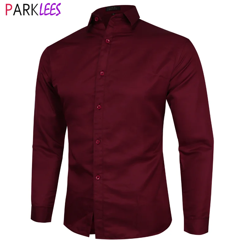 Camisas de vestir de color rojo vino para hombre, novedad de Otoño de 2020, camisa informal ajustada de manga larga, camisa Formal de trabajo para hombre, Camisas 4XL|Camisas informales| - AliExpress