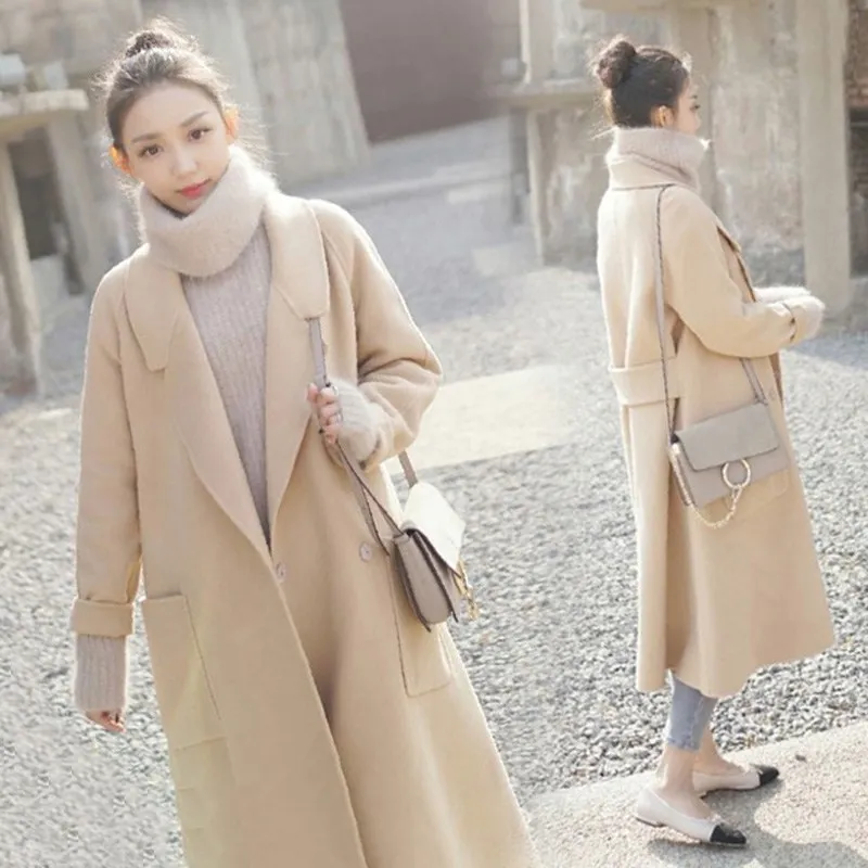 

2019 Autumn And Winter New Style Korean-style Loose And Plus-sized WOMEN'S Dress Woolen Jacket Mid-length Woolen Overcoat