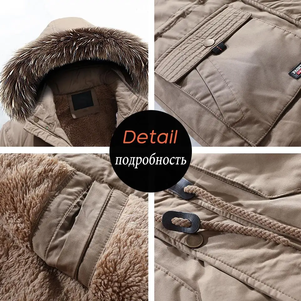 Men Winter Long Casual Fur Collar Hooded Jacket Parkas Brand Male New Outdoor Fashion Warm Fleece Thick Cotton Coat Parka