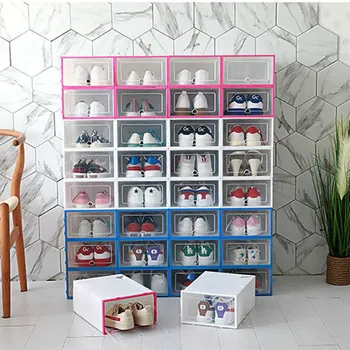 

Transparent Telescopic Shoe Storage Box Stackable Clamshell Sneakers Case Closet Dustproof Shoebox Wardrobe Clothing Finisher