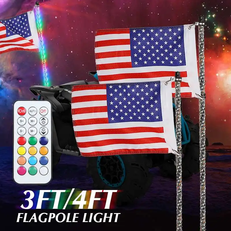 

Hot 3/4FT RGB Waterproof Bendable Wireless Remote Control Super Bright LED Flagpole Lamp Light 30-45W/35-55W DC12V+America Flag