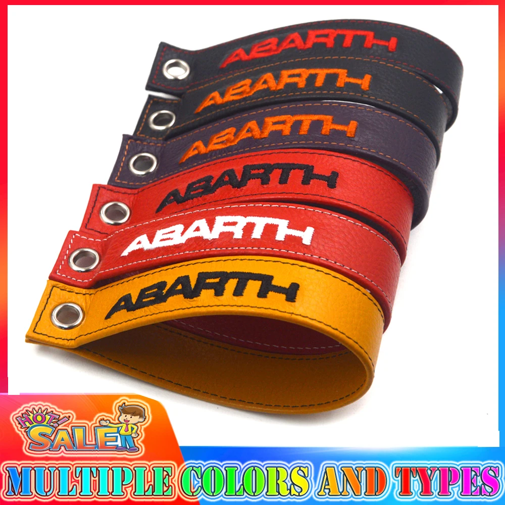 

New Multicolor Car Styling Genuine Leather Boot Tailgate Pull Strap Handle 3D Emblem Badge Abarth Lettering Fit 500 Alfa