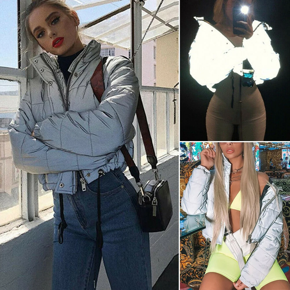 Женское светоотражающее пальто, зимняя утепленная парка, куртки, уличная верхняя одежда, Новинка