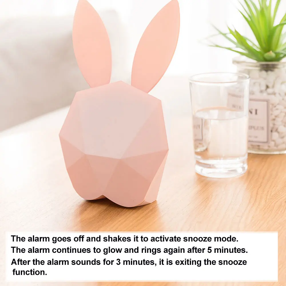 Светодиодный Ночной светильник, термометр, перезаряжаемые настольные настенные часы в форме милого кролика, цифровой будильник, звуковая индукция