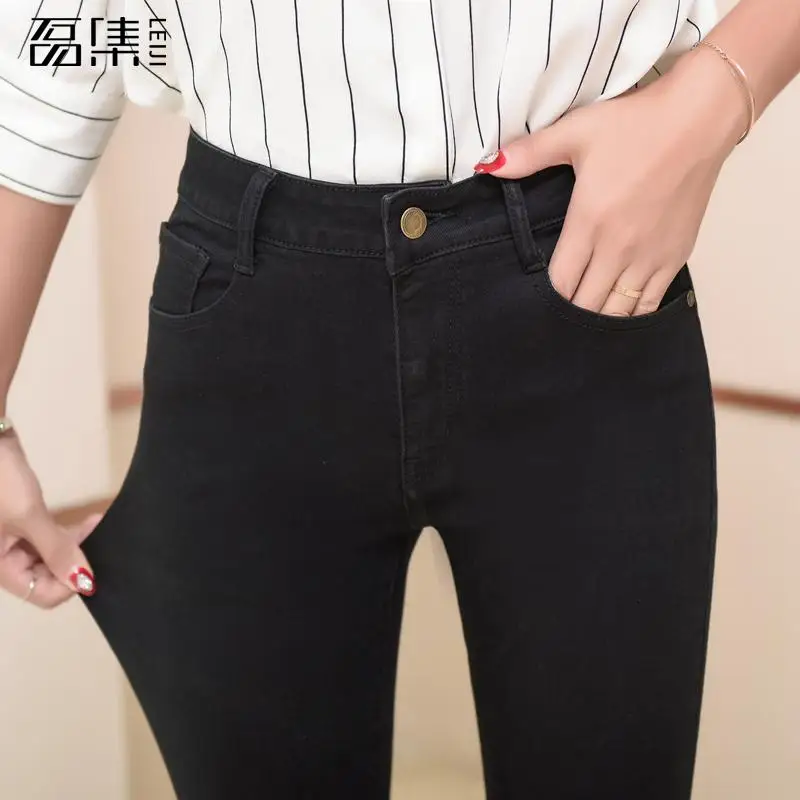 Женские джинсы с высокой талией, обтягивающие, размера плюс, длина по щиколотку, базовые, облегающие, черные, серые, узкие, джинсовые штаны