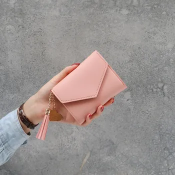 

Cute Women Wallets Purses PU Leather Tassel Clutch Wallets for Girl Ladies Short Money Coin Pocket Card Holder Female Wallet Bag