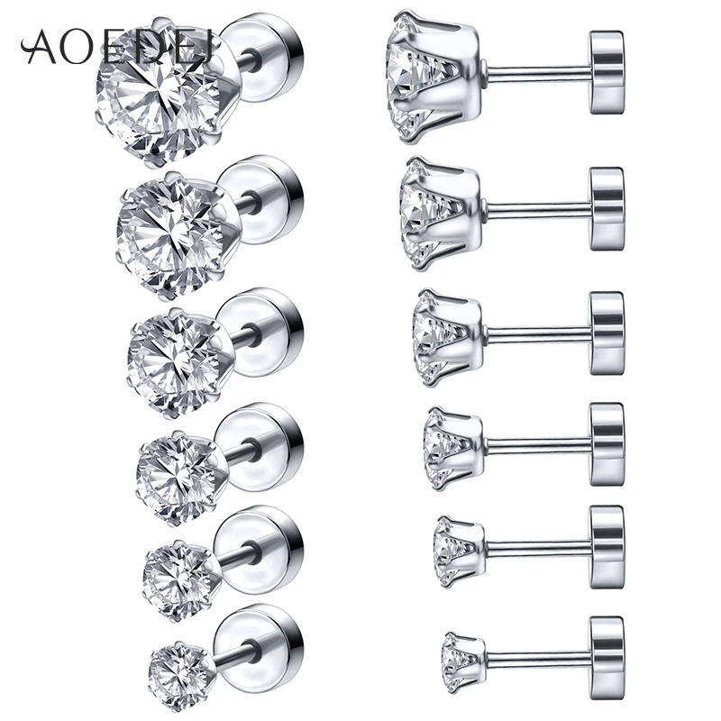 AOEDEJ 12 Pcs/lot Rose Gold Silver Color Stud Earrings Ear piercing