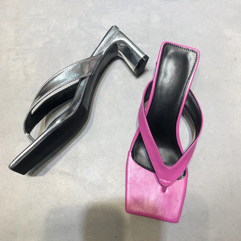 

2020 Fashion Square Toe Slippers Slides Brand Square Heels Sandals Slip On Flip Flops Beach Summer Shoes Slipper sandalias mujer