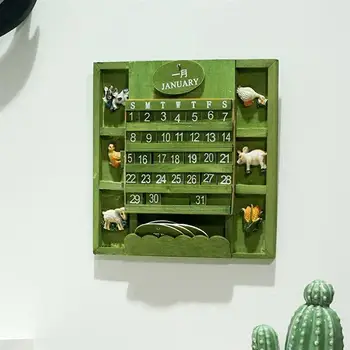 

1Pc Manual Calendar Square Wooden Calendar Hanging Xmas Wooden Decor (Green)