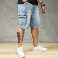 Джинсовые шорты для мужчин размера плюс 4XL 5XL 6XL 7XL, джинсовые шорты для мужчин, бермуды большого размера с эластичной резинкой на талии, прямые мужские бриджи