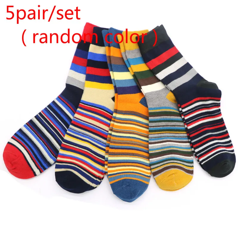 5pair random color 4 5 пар носков для мужчин, Harajuku, повседневные однотонные носки для мужчин, Осень-зима, теплые носки для мужчин, винтажные полосатые носки унисекс, Meias - Цвет: 5pair random color 4