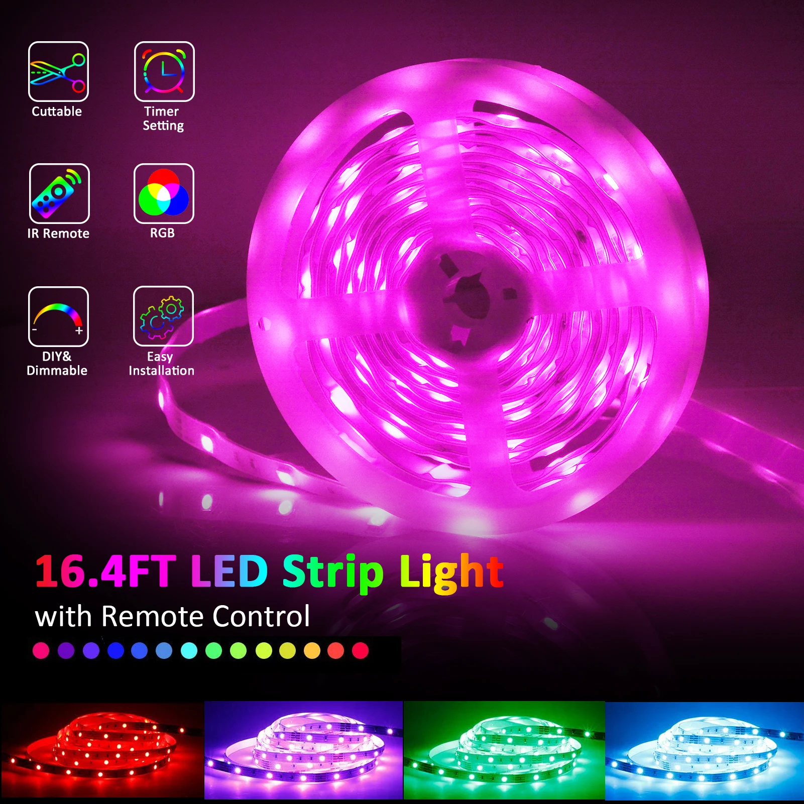 ROMWISH Светодиодные ленты светильник RGB 12V 24V ТВ музыка 5050SMD гибкая лента 5 м 10 Диодная
