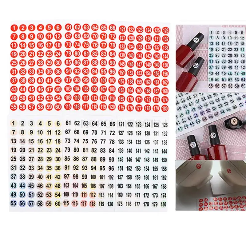 3Sheets Number Sticker 1-180 Label For Nail Polish Color Round Hologram Marking