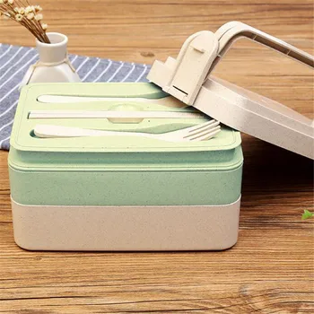 

New Three-layer Wheat Straw Lunch Box Japanese-style Multi-layer Portable Student Food Container Storage Box Bento Box Lancheira