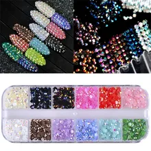 Стразы для ногтей смешанных цветов, 12 цветов, блестящие бусины для маникюра, дизайн ногтей, 3D украшение, камень в колесиках, аксессуары для DIY