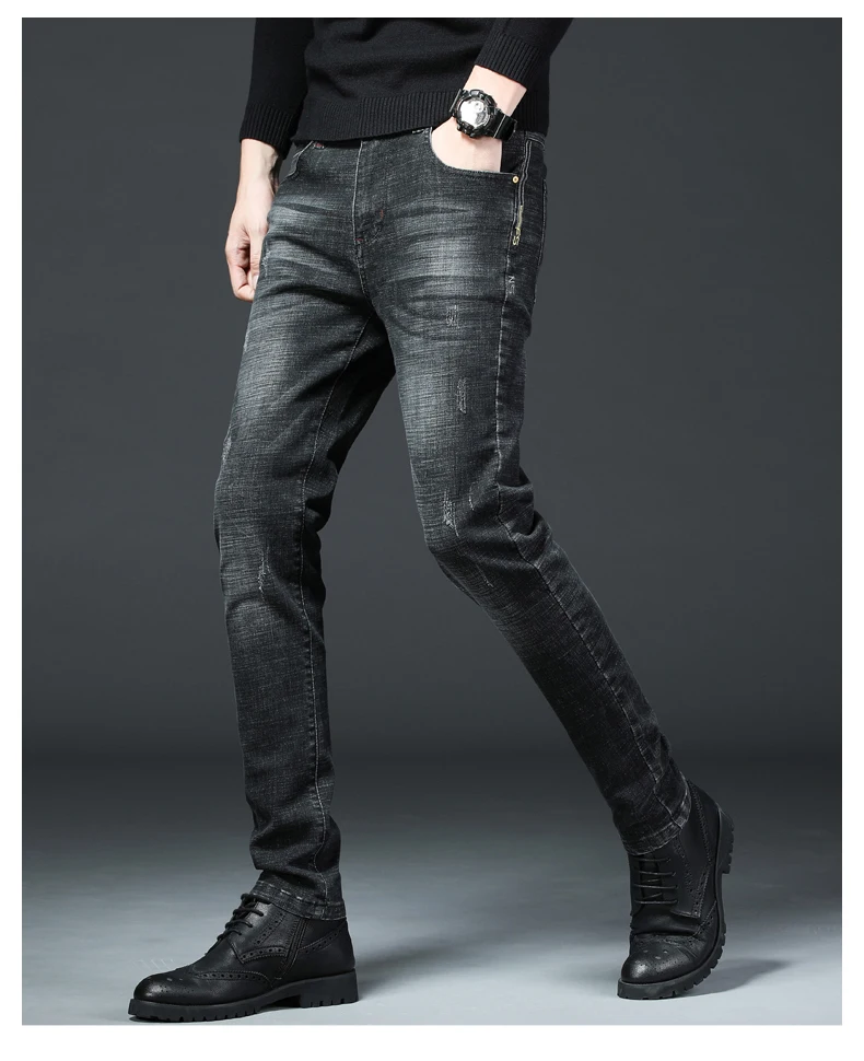 Los nuevos hombres pantalones de cintura-Retro azul elatio Slim recto moda cuero casual pantalones vaqueros 28-36