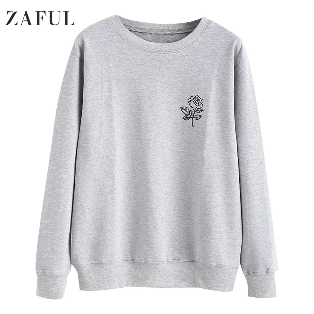 Zaful с принтом розы женские повседневные толстовки осенние круглым воротником