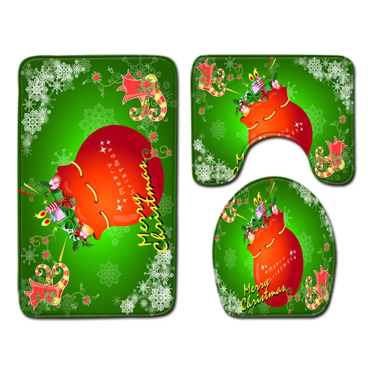 Free Shipping 3 pcs/Set Santa Claus Gifts Bath Mats Anti Slip Bathroom Set Tapete Banheiro Washable Toilet Rugs Alfombra Bano