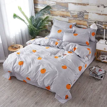 

Thumbedding Oranges Bedding Set Little Grid Creative Fresh High End Duvet Cover King Size Queen Full Twin Single Bed Set