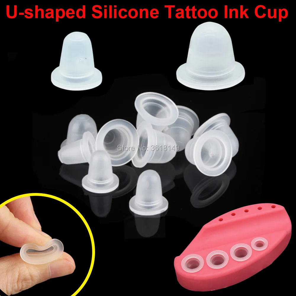 

500pcs Disposable U-shape Silicone Tattoo Ink Cup Cap Pigment Holder Container Small Large Soft Permanent Tattoo Accessory