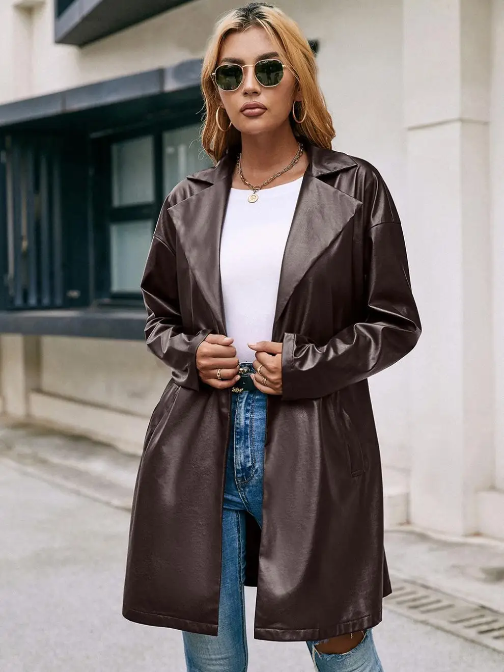2021 Winter Faux Leather Coat Women New 