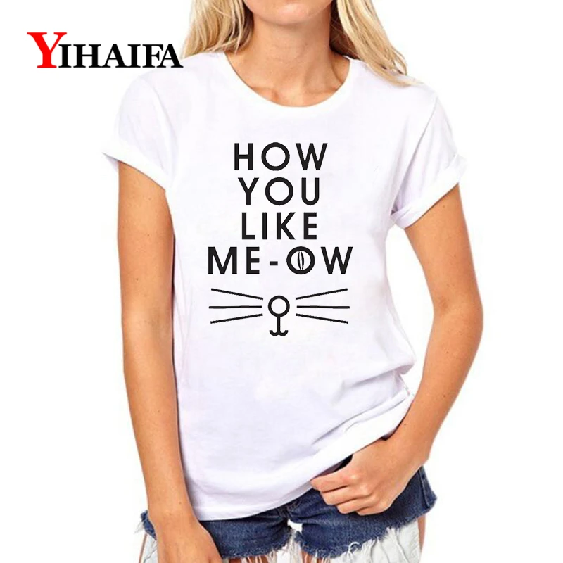 

YIHAIFA Women Gym Blusa T-shirt Cats Letters Print Graphics Tee Casual Female White T Shirts Funny Pullover Tops