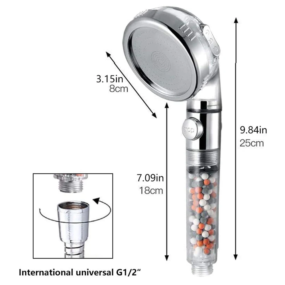 Bathroom Shower Head Water Saving High Pressure Nozzle Bath Sprayer Tourmaline Anion Stone Filter Rainfall Handheld Shower Head 6