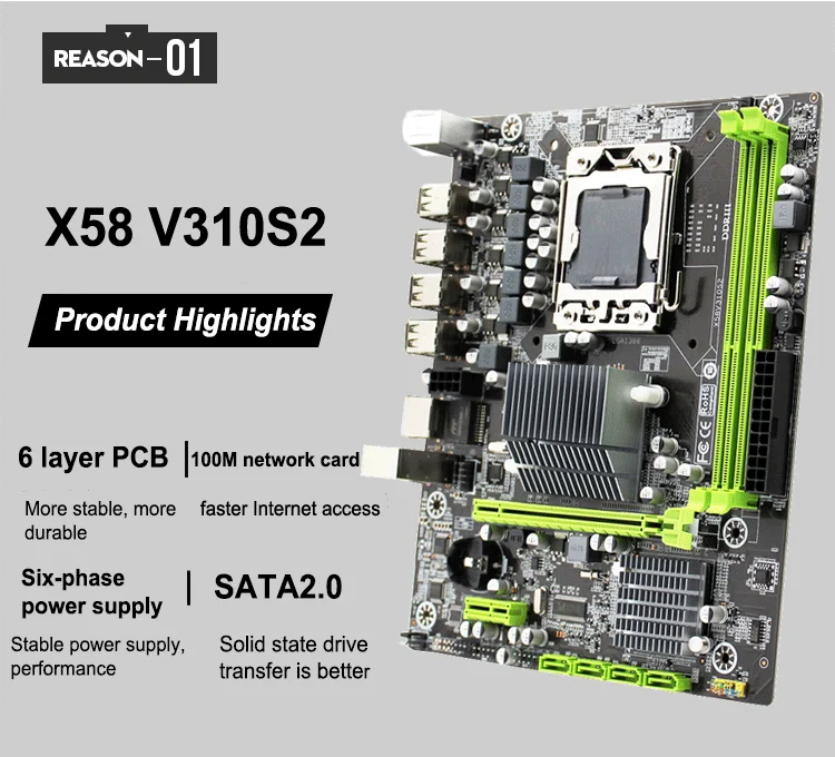 X58 материнская плата lga 1366 слот PCI-E16X поддерживает память ECC Reg и процессор xeon e5 sata2 usb2.0 2ddr3 тестирование в целости