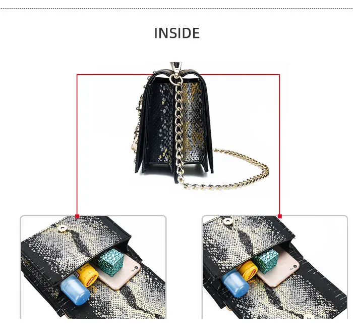 Модная маленькая квадратная сумка для женщин осень и зима новая популярная сумочка со змеиным узором на цепочке сумки с буквенным принтом bolso mujer