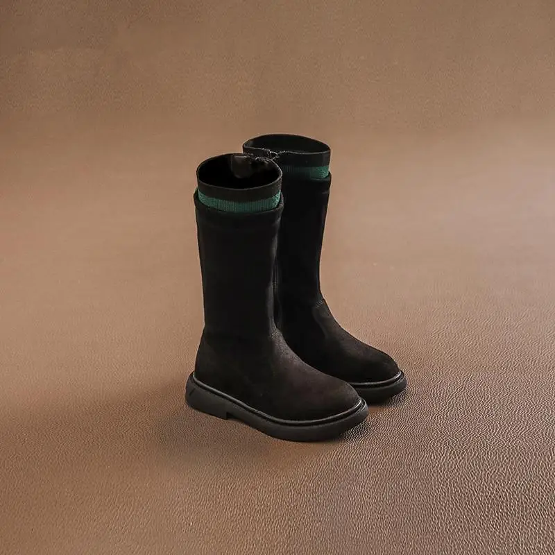 Black Green Высокие сапоги для девочек; детские зимние сапоги для девочек; коллекция года; Модные Ботинки martin для малышей; Bota; детская обувь принцессы; размеры 23-37 - Цвет: Black Green