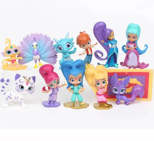 12pcs/set Shimmer Sister Action Figure Toys Cute Shine Girl Samira Pet Tiger Nahal Monkey Dragon Dolls Kids gift
