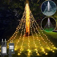 Christmas Star String Lights 320 LED Outdoor Waterproof String Lights with Star Topper 8 Modes Waterfall Lights Tree Decoration