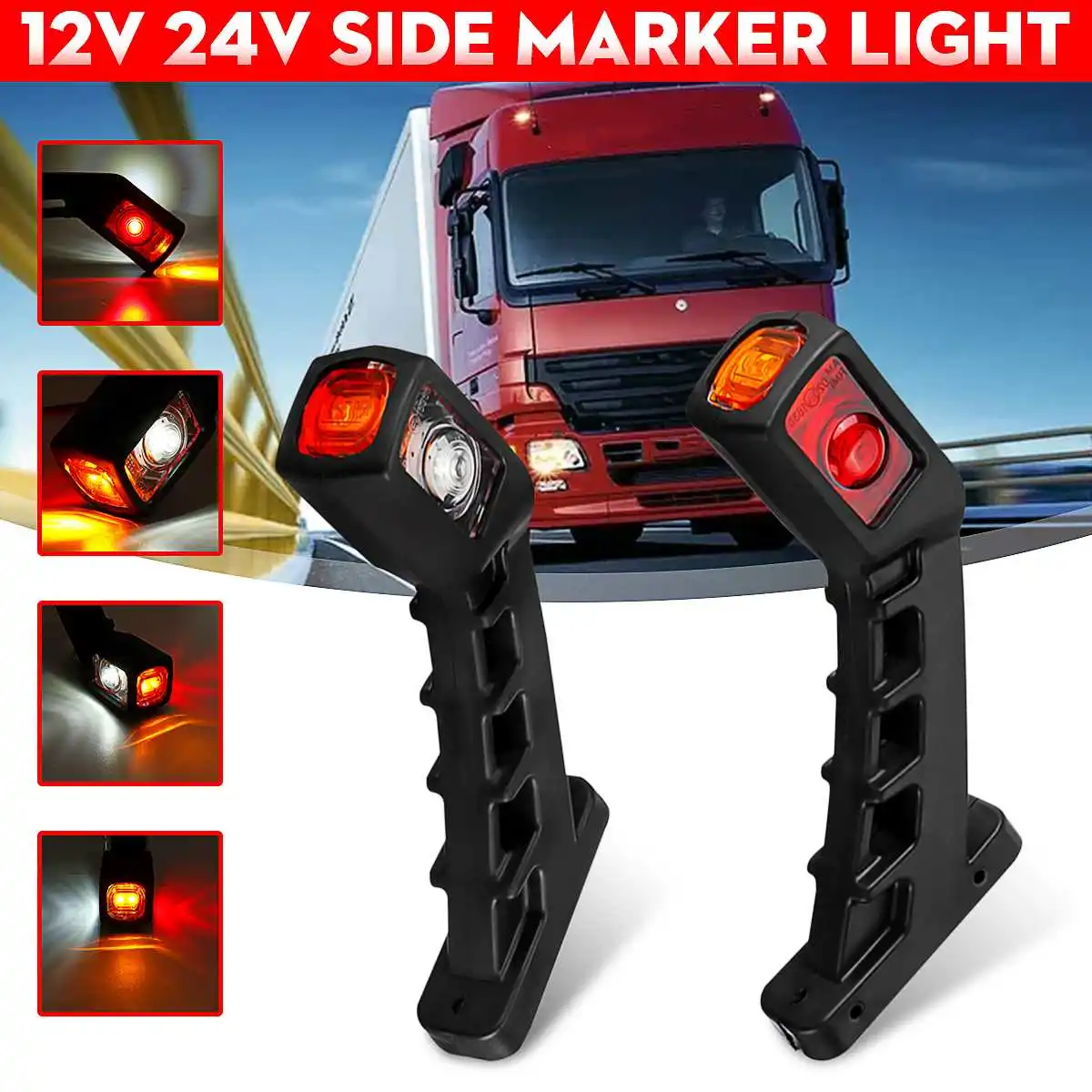 

Pair 10-30V Trailer Truck LED Side Marker Light Turn Signal Indicator Stop Lamp For RV Lorry Caravan