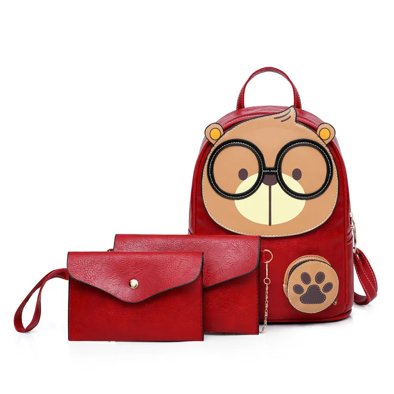 

New Style WOMEN'S Bag Fashion Three-piece Set Picture Backpack Large-Volume Casual Backpack Simple Travel Bag
