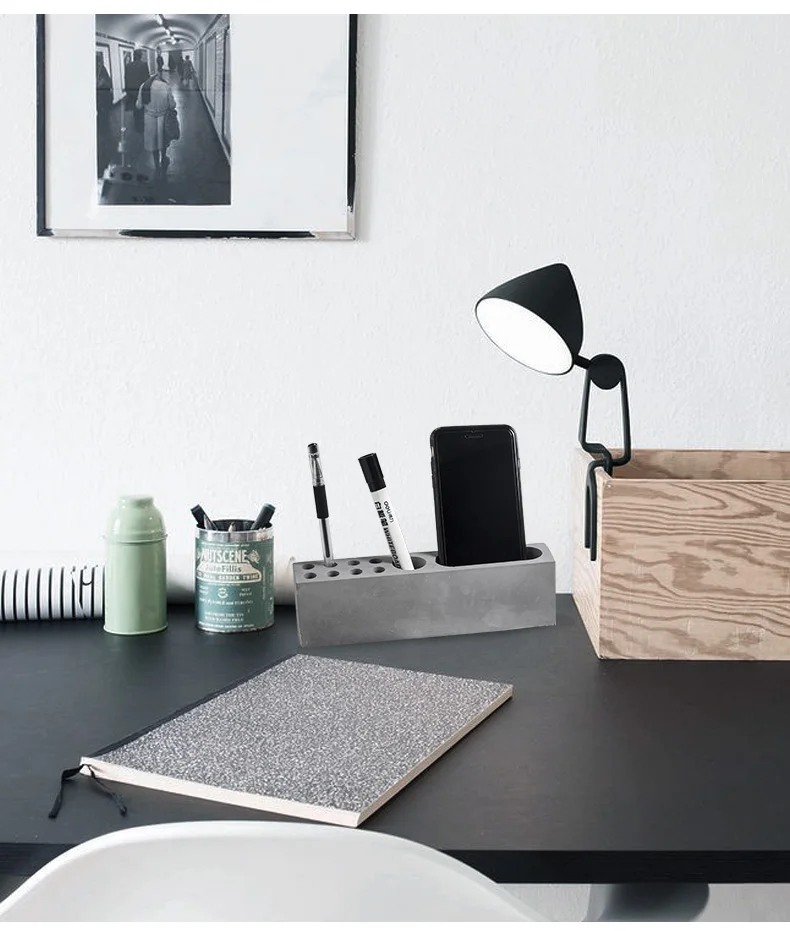 Cement Pen Holder Home Decoration Personality Office Study Room Reception Desktop Display Phone Sundries Multilayer Storage Box