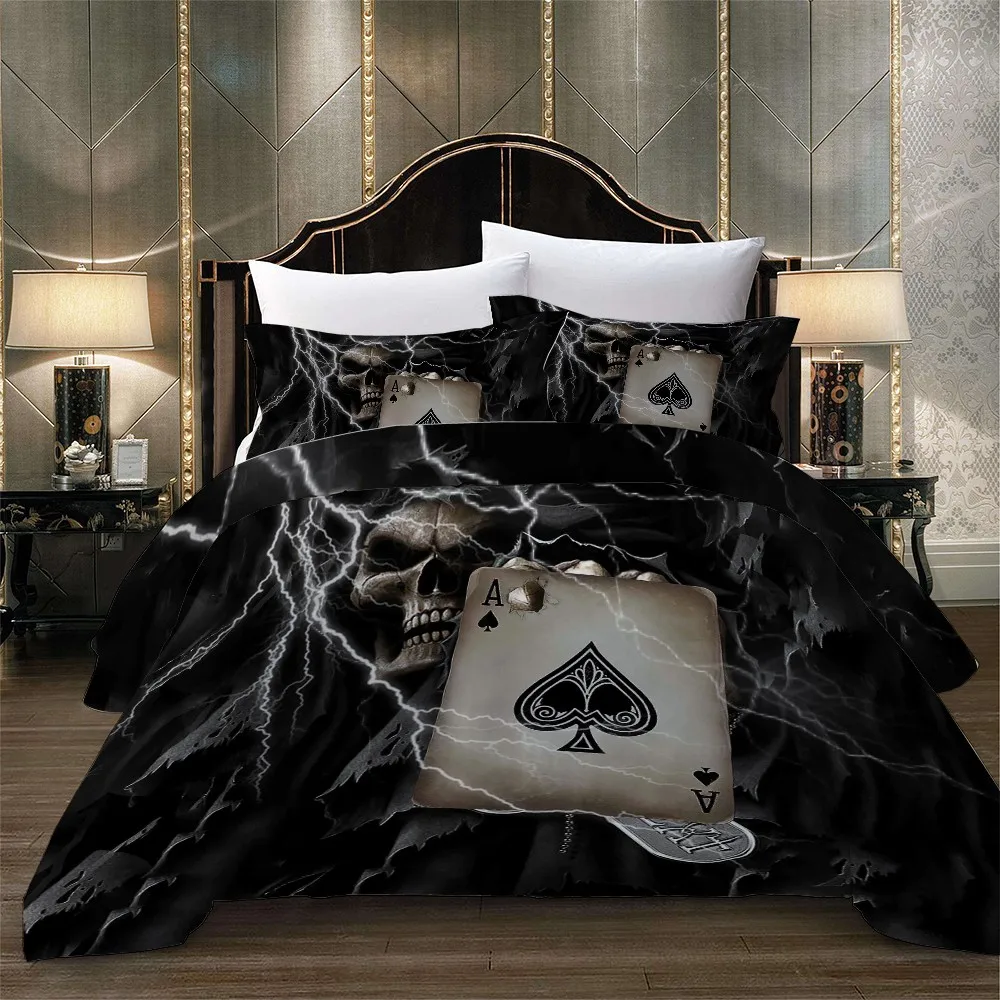 

2/3PCS Poker A Print Black Bedding Set Dormitory Bedroom Comforter Set Queen King Single Double Home Bed Linen Set Pillowcase