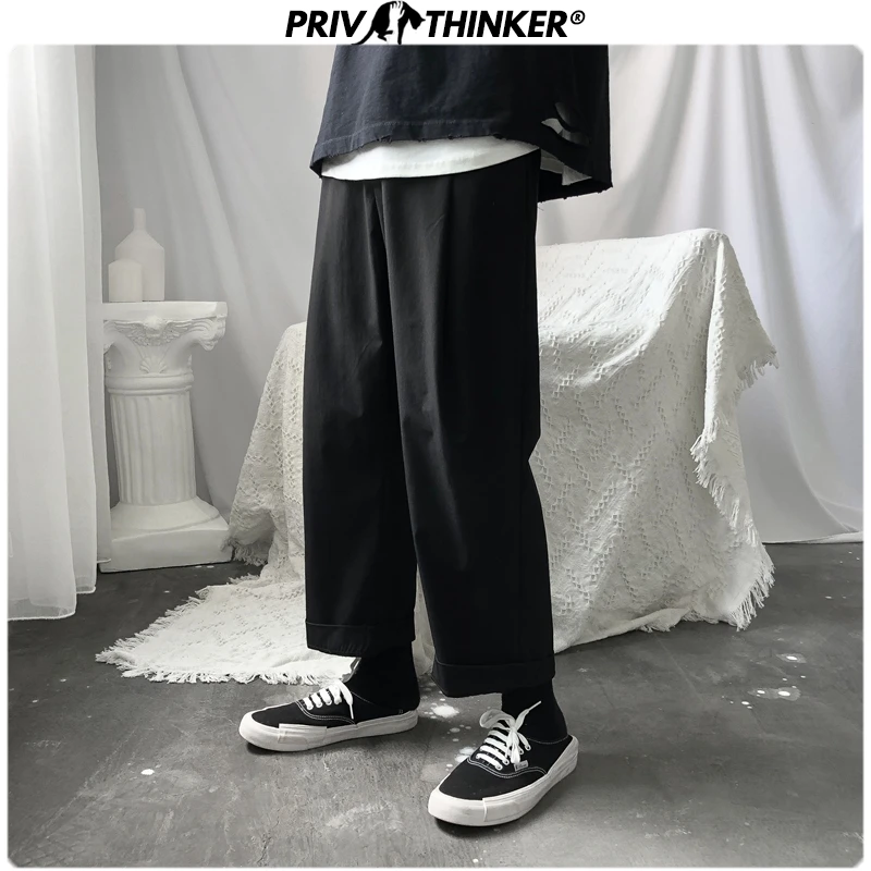 

Privathinker Men Japan Design Black Solid Joggers 2019 Mens Loose Ankle-length Pants Male Fashion Hip Hop Stright Pants Clothing